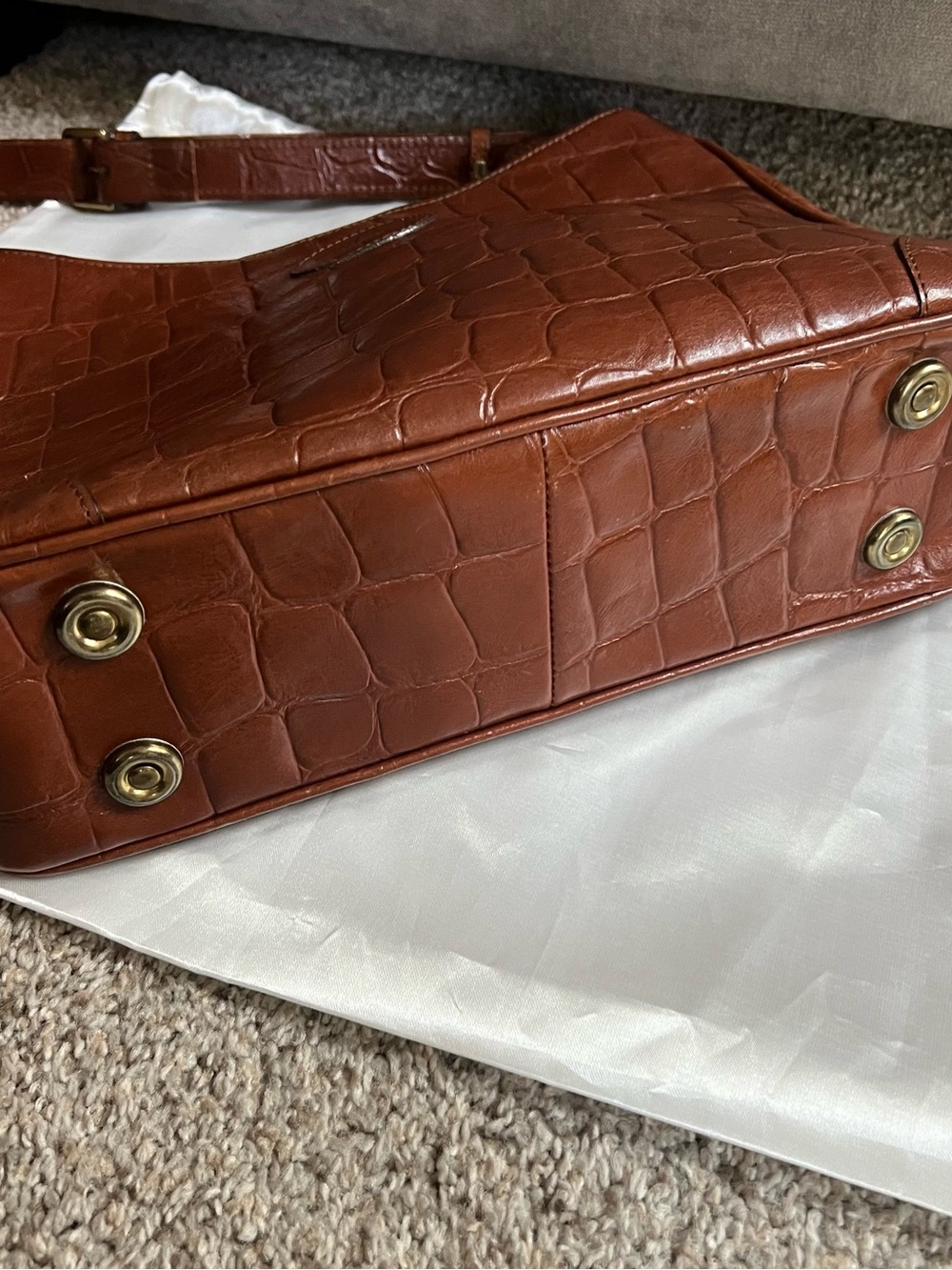 Vintage Mulberry Cognac Croc-Embossed Leather Shoulder Bag - Picture 6 of 9